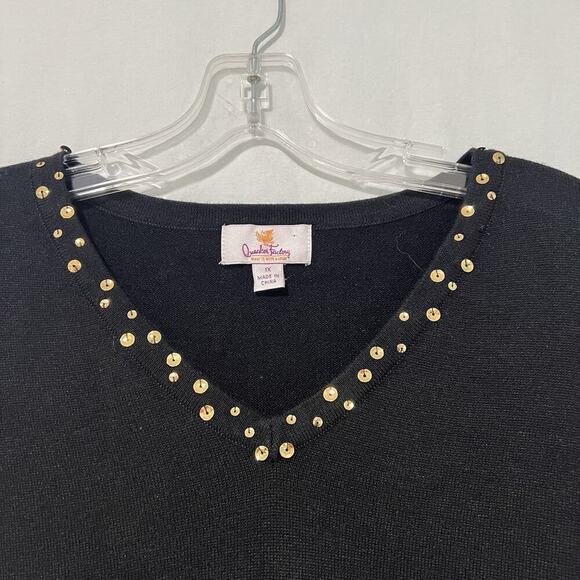 The Quacker Factory Sequin Sweater 1X Black Gold Sparkle Christmas Tree Festive - Picture 2 of 12